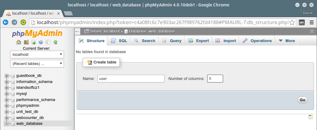 Table creation in phpMyAdmin - MySQL Database Step by Step