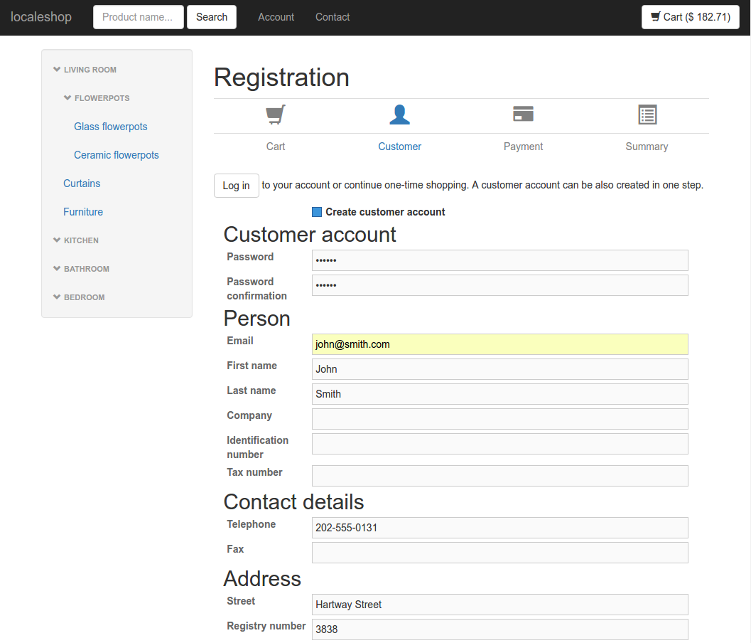 Registration form - Complete e-shop in ASP.NET Core MVC