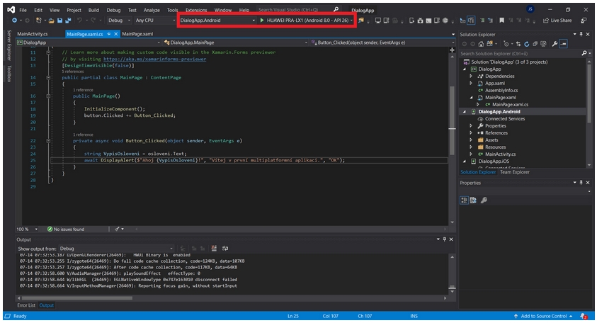 Connected Android device when debugging the Xamarin application - Smartphone Apps in Xamarin and C# .NET